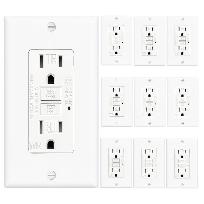 LOONAVA (15 AMP - 10 Pack) GFCI Outlet WR White – Tamper Resistant, Weather Resistant GFI Receptacle with Self-Test, LED Indicator,UL Listed, Easy Install – Ground Fault Outlet for Outdoor Use & Bathroom - Image 1